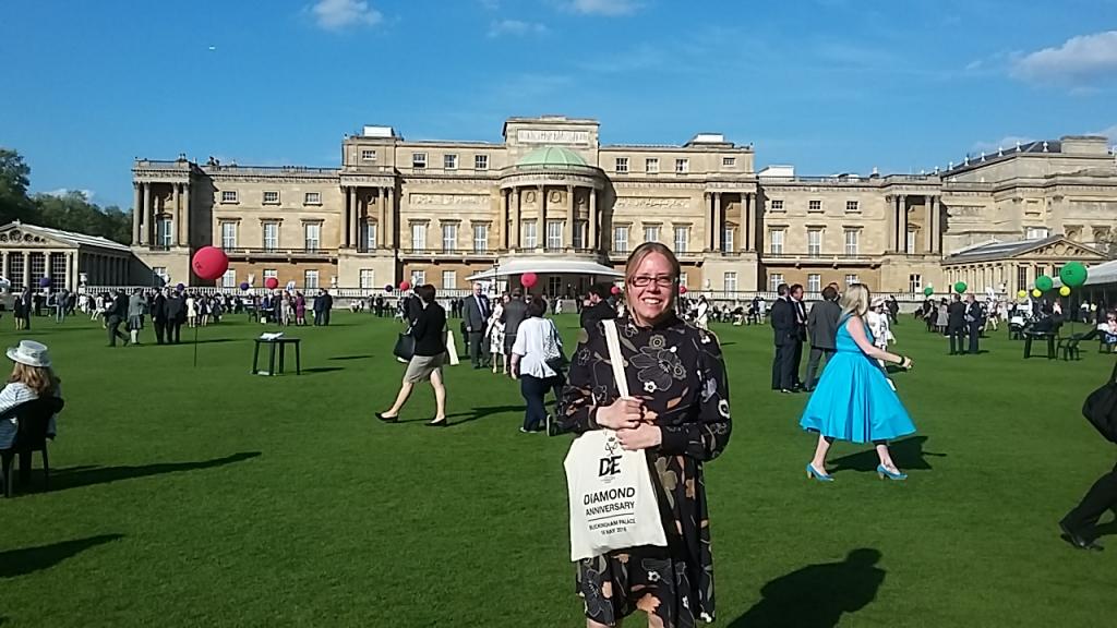 Helen Jarvis outside Buckingham Palace