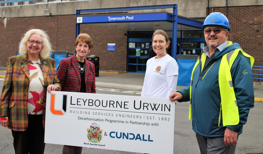 Cllr Graham, Mayor Redfearn, Michelle Bailey and Bill Phillips outside Tynemouth Pool