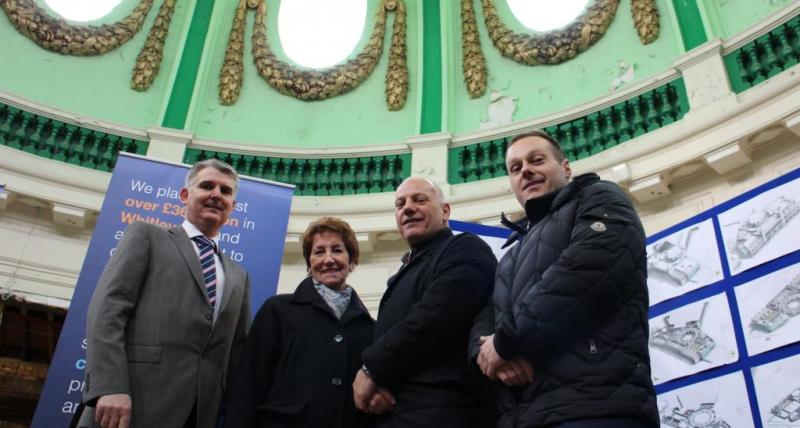 Elected Mayor Norma Redfearn inside the Dome with Chief Executive Patrick Melia (left) and Paul Mackings and Kyle Mackings from Kymel Trading. 