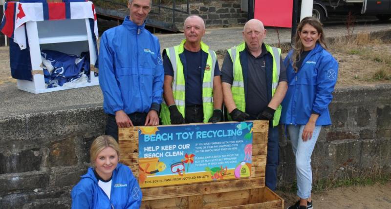 Beach toy recycling box installed on Cullercoats Bay