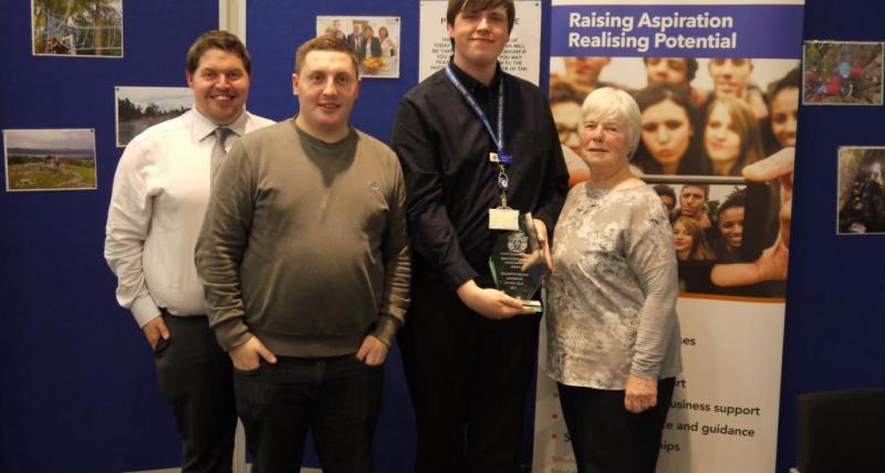 Jeanette Hedley's family with Andrew Burns, winner of the Jeanette Hedley Apprentice of the Year