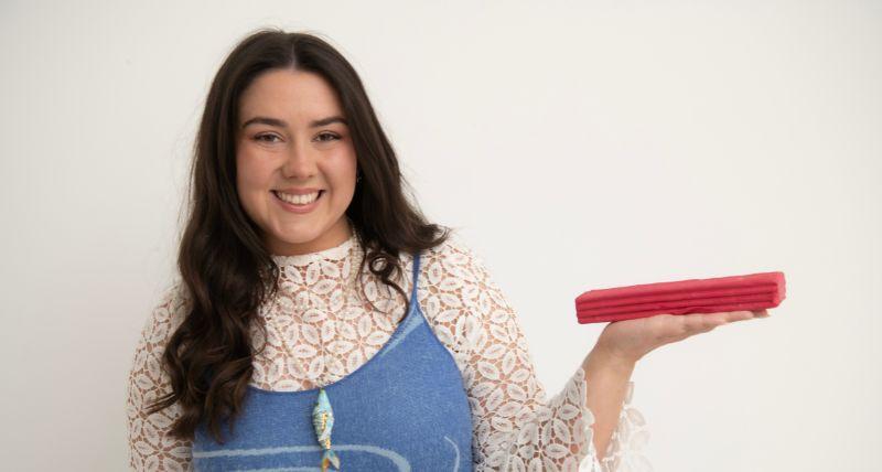 Globe Gallery - Artist Kitty McKay posing with Plasticine to be used for paintings, at Globe Gallery, North Shields. © Colin Davison, Rosella Studios Globe Gallery - Artist Kitty McKay posing with Plasticine to be used for paintings, at Globe Gallery