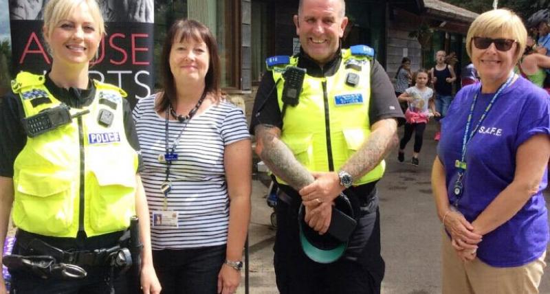 Pictured at a SAFE week information display at the Rising Sun Farm are PC Caroline Brown, Cllr Alison Waggott-Fairley, PCSO Brian Phillips and Susan Meins from North Tyneside Council.